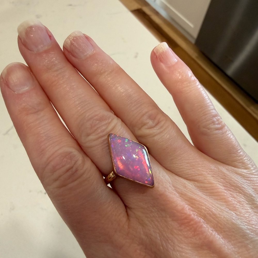 Pink Opal Bronze Marquise Statement Ring - Unbranded
